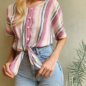 Striped Linen Button Down Top 🌿